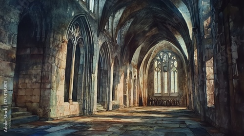 People inside the abbey, painting inside the abbey photo