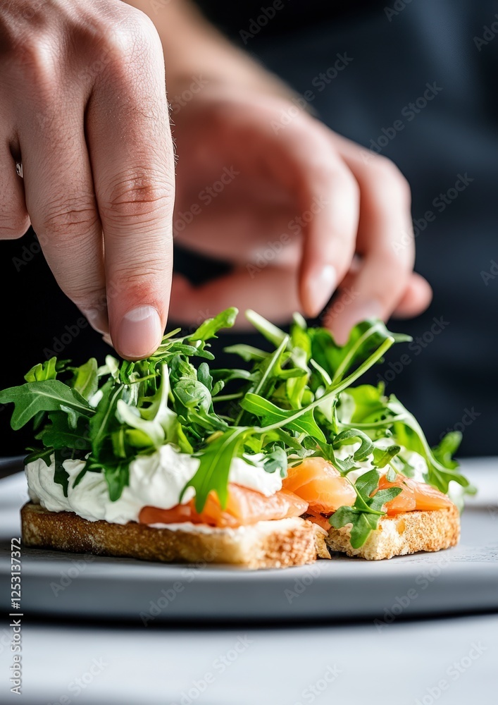Close-Up of Hands Adding Fresh Herbs to a Dish Close-Up of Hands Adding Fresh Herbs to a Dish