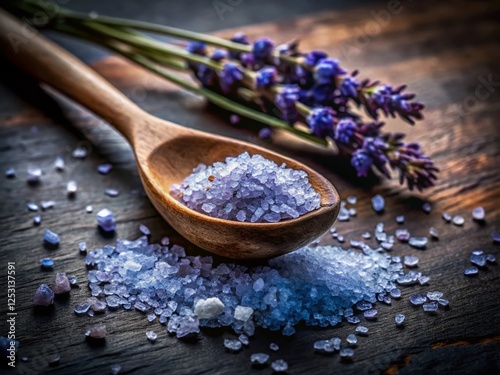 Rustic Wooden Spoon & Lavender Salt Bath - Low Light Photography photo