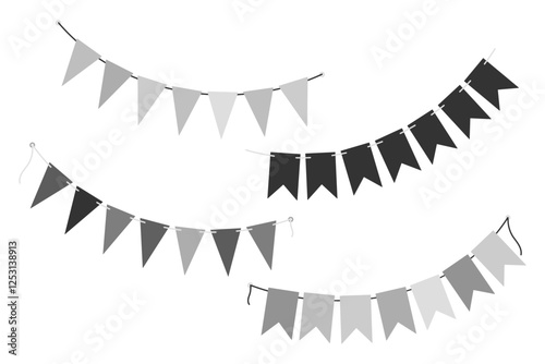 Festive pennant garlands different shapes on rope. Greeting decorative design element concept Set 4