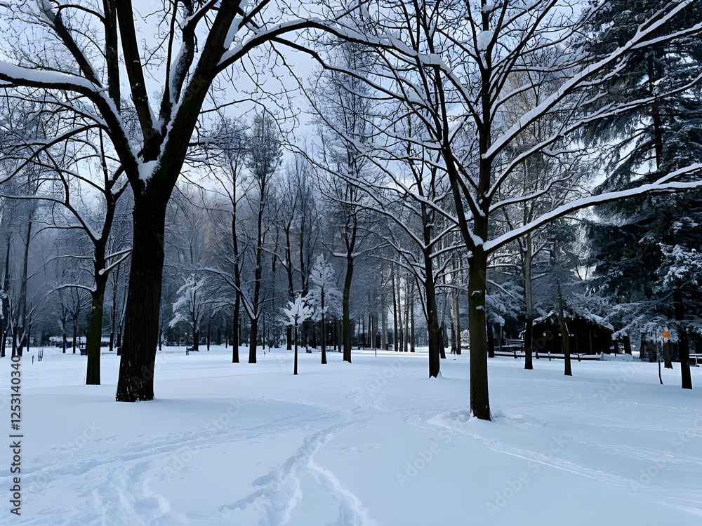 background of snow covered trees