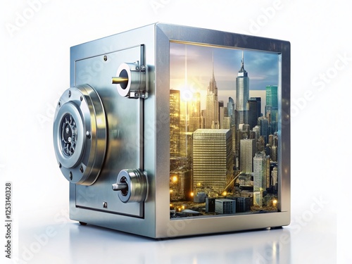 Secure Metallic Safe with Combination Lock, Double Exposure Stock Photo - Security Protection