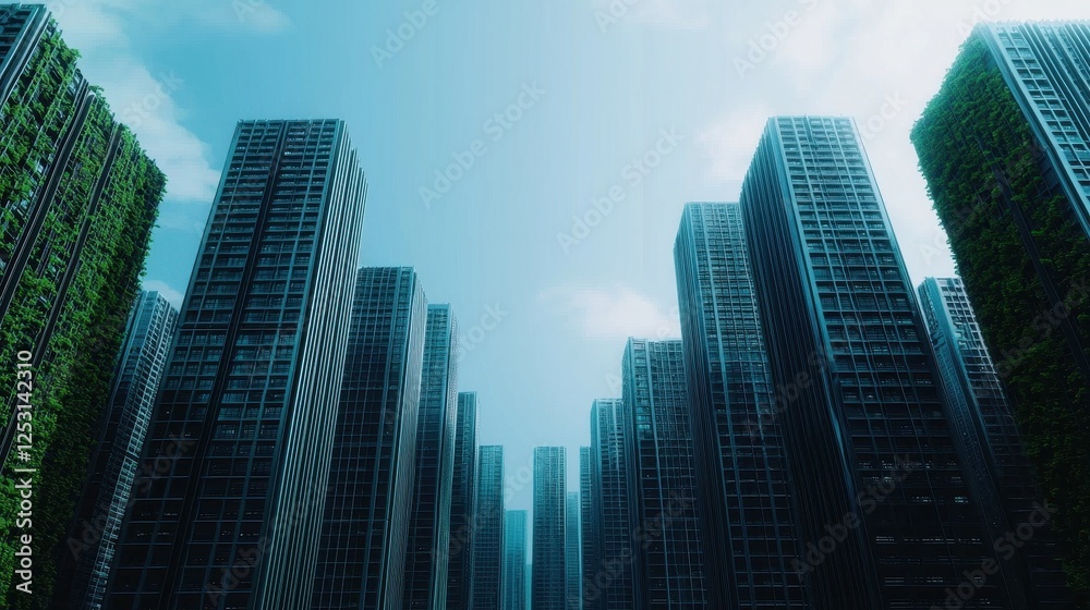 Modern Urban Landscape with Skyscrapers and Greenery Elements Modern Urban Landscape with Skyscrapers and Greenery Elements