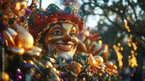 Glittering Carnival Spectacle, A Close-Up of Joyful Festivities and Intricate Mask Detail photo