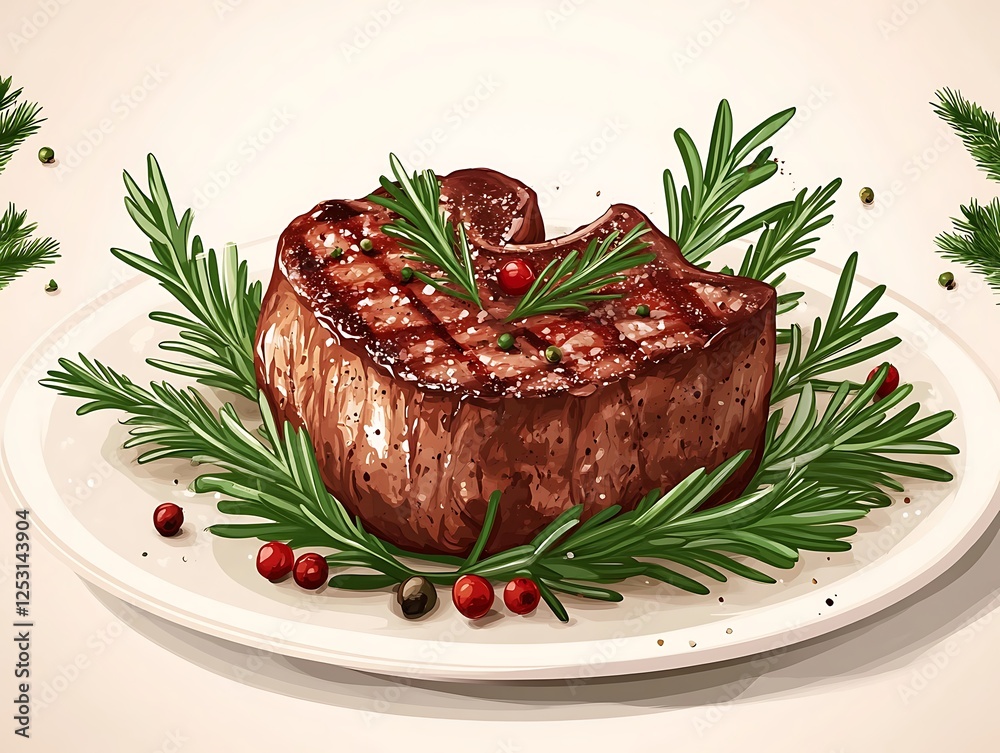 Grilled steak with rosemary on a plate Grilled steak with rosemary on a plate