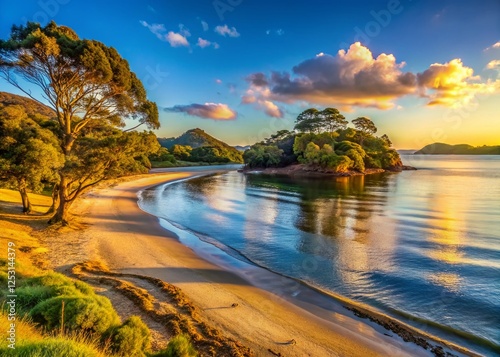 Serene Morning at Sullivans Bay, Mahurangi Beach, Auckland, New Zealand: Breathtaking Coastal Landscape Photography photo