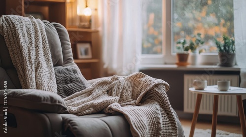 Comfortable Recliner with Throw Blanket
