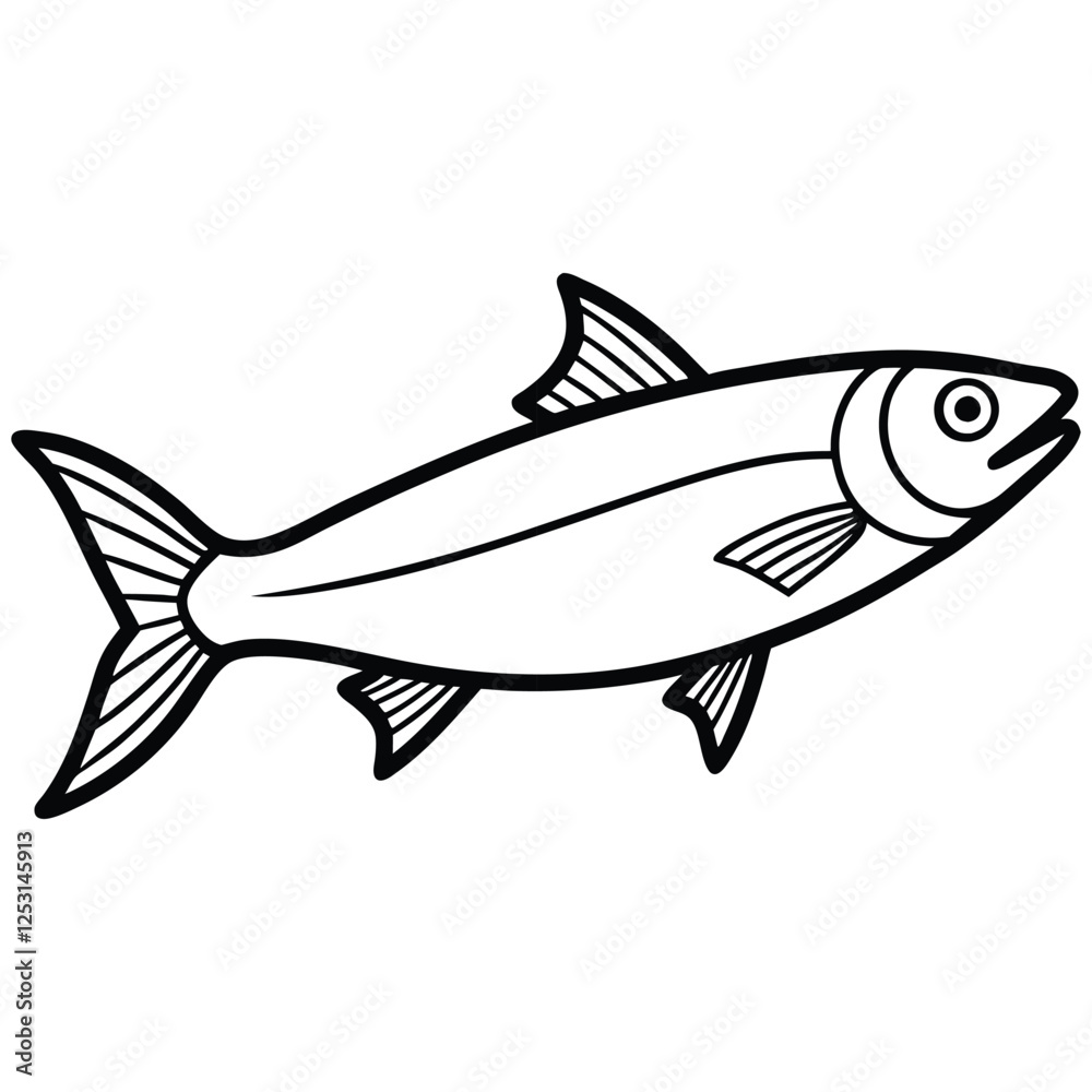 Fototapeta premium fish vector illustration. Fish line art icon. Tuna fish outline vector art and line art illustration design. Tuna fish logo icon outline illustration. Salmon tuna fish line icon seafood logo.
