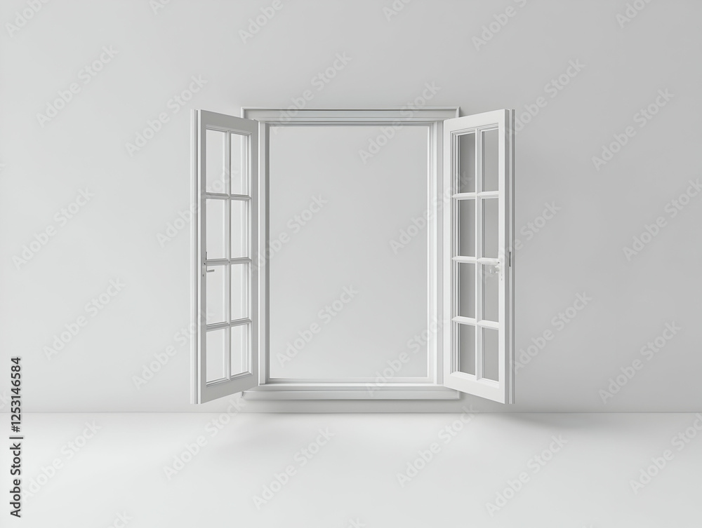 Open window, white room, fresh air, minimalist design, interior Open window, white room, fresh air, minimalist design, interior