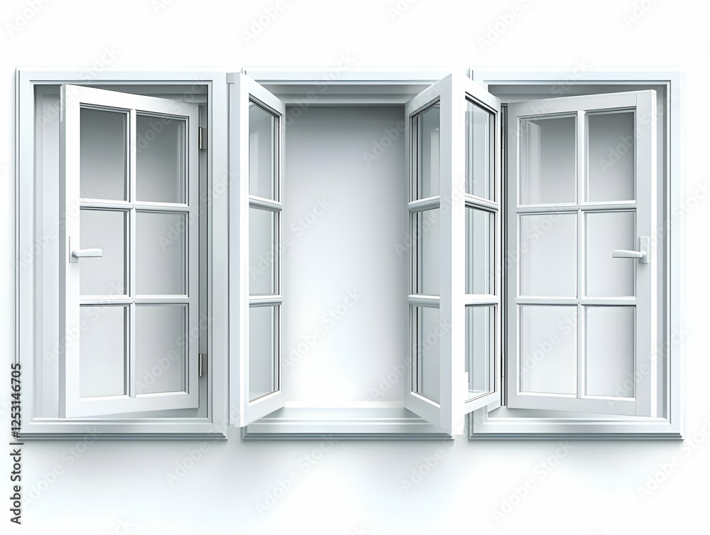 Open white windows, bright room, daylight. Home design Open white windows, bright room, daylight. Home design