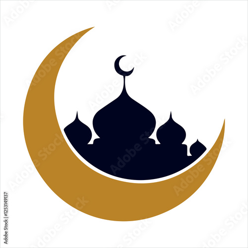 Ramadan Kareem Mosque and Crescent Icon Vector Illustration