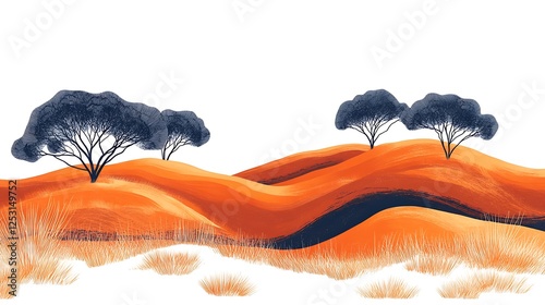 Abstract desert landscape with trees