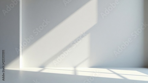 Sunlit Interior Minimalist Room Scene with Light and Shadow Play on Walls and Floor