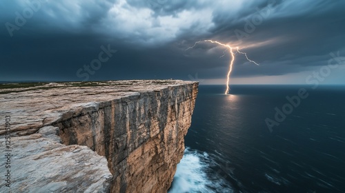 Coastal cliff lightning storm ocean photo