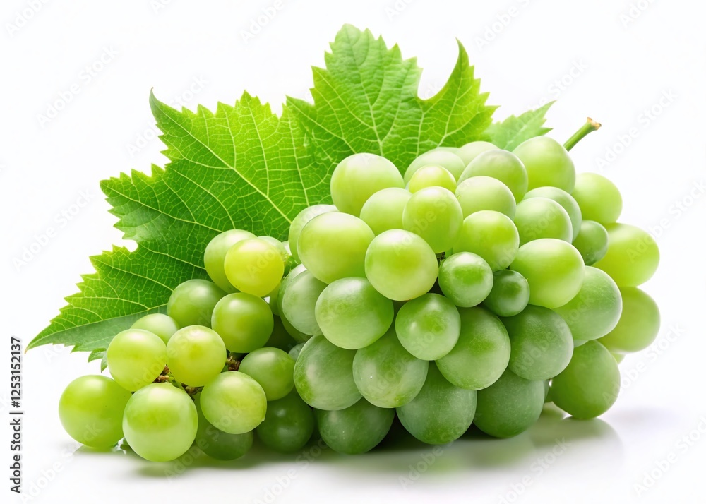 Silhouette of Lush Green Grapes with Leaves Isolated on White Background - PNG