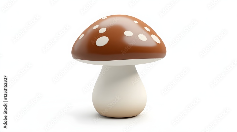 Detailed Mushroom with Spotted Brown Cap on White Background Detailed Mushroom with Spotted Brown Cap on White Background