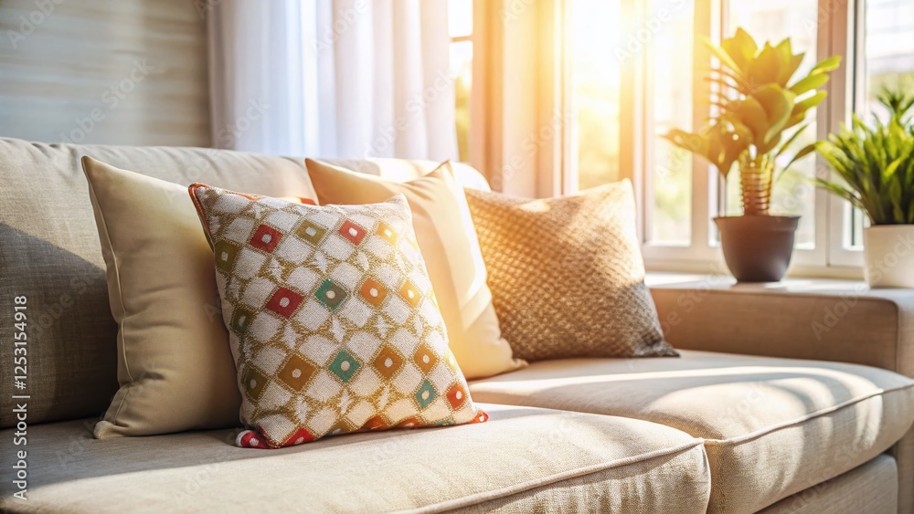 Soft Decorated Pillow on Modern Minimalist Sofa - Luxurious Home Interior Design Soft Decorated Pillow on Modern Minimalist Sofa - Luxurious Home Interior Design