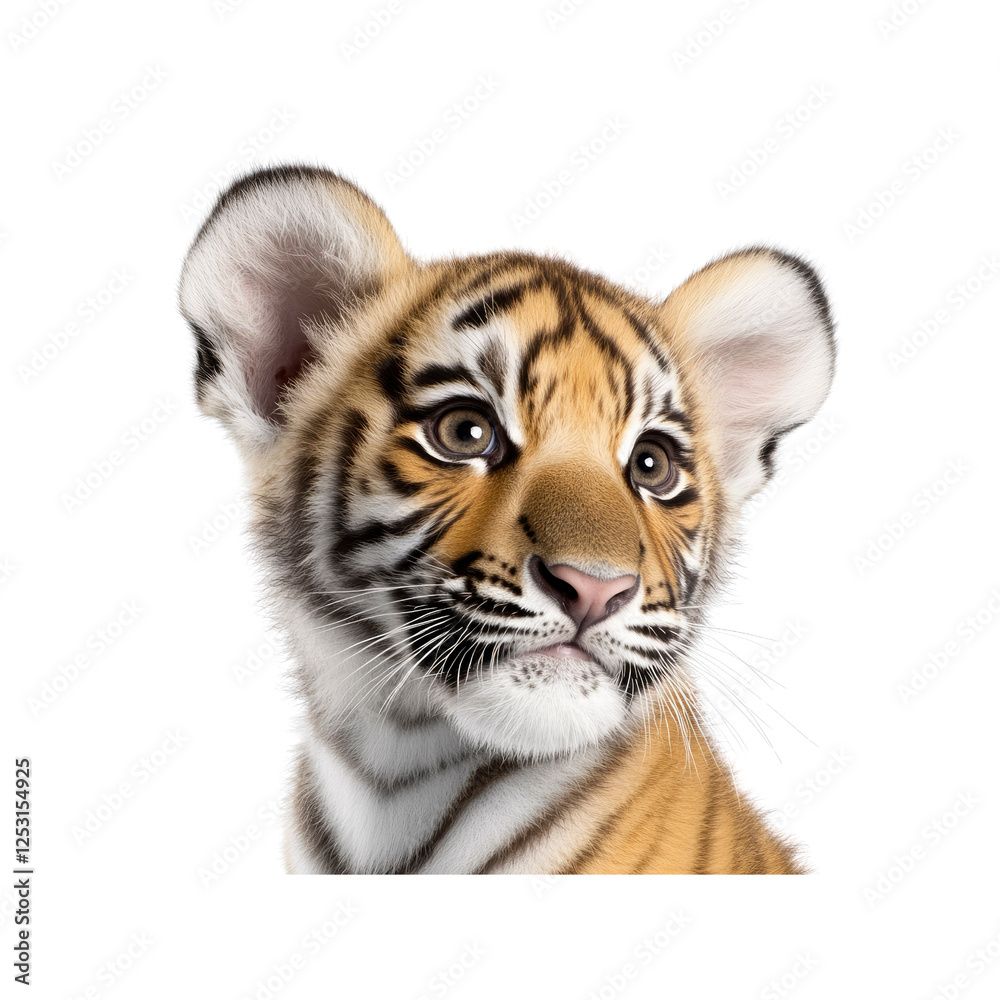 Obraz premium Adorable Tiger Cub Close-Up Big Eyes and Inquisitive Gaze