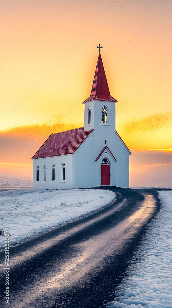 Naklejka premium An Icelandic church in the winter landscape 