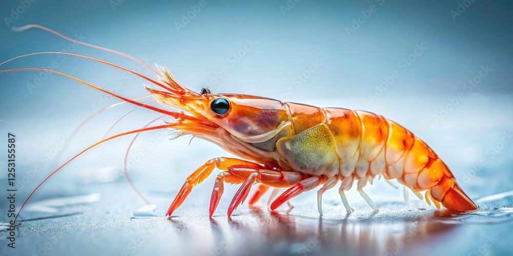Solitary Shrimp on White: Surreal Macro Photography Solitary Shrimp on White: Surreal Macro Photography