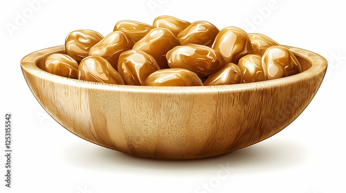 Dates in wooden bowl, healthy snack, food photography photo