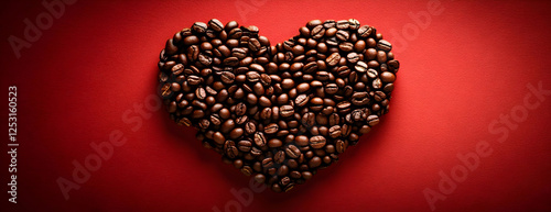 Coffee beans heart, red background