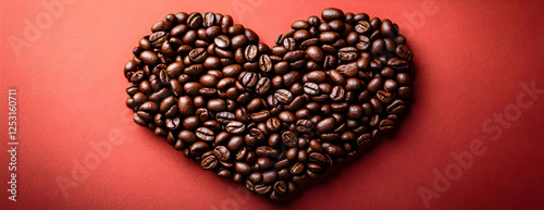 Coffee beans heart, red background, love (1)