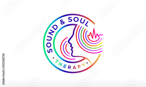 Human sound and soul therapy logo, sound wave logo, sound technology logo design, brain therapy logo, wave frequency heart beat, mind therapy icon color gradient Vector Symbol Silhouette Illustration