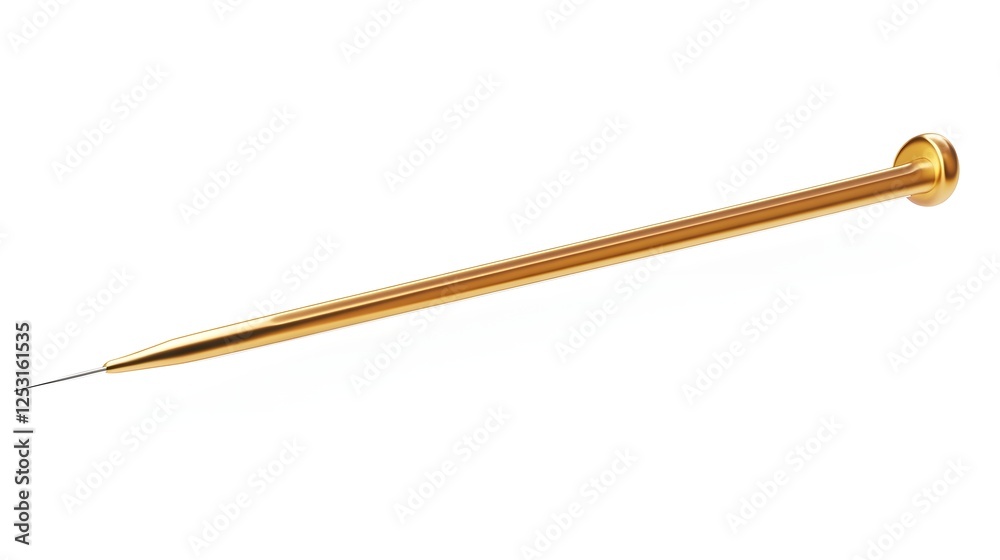 Golden Metallic Sewing Needle on White Background Golden Metallic Sewing Needle on White Background