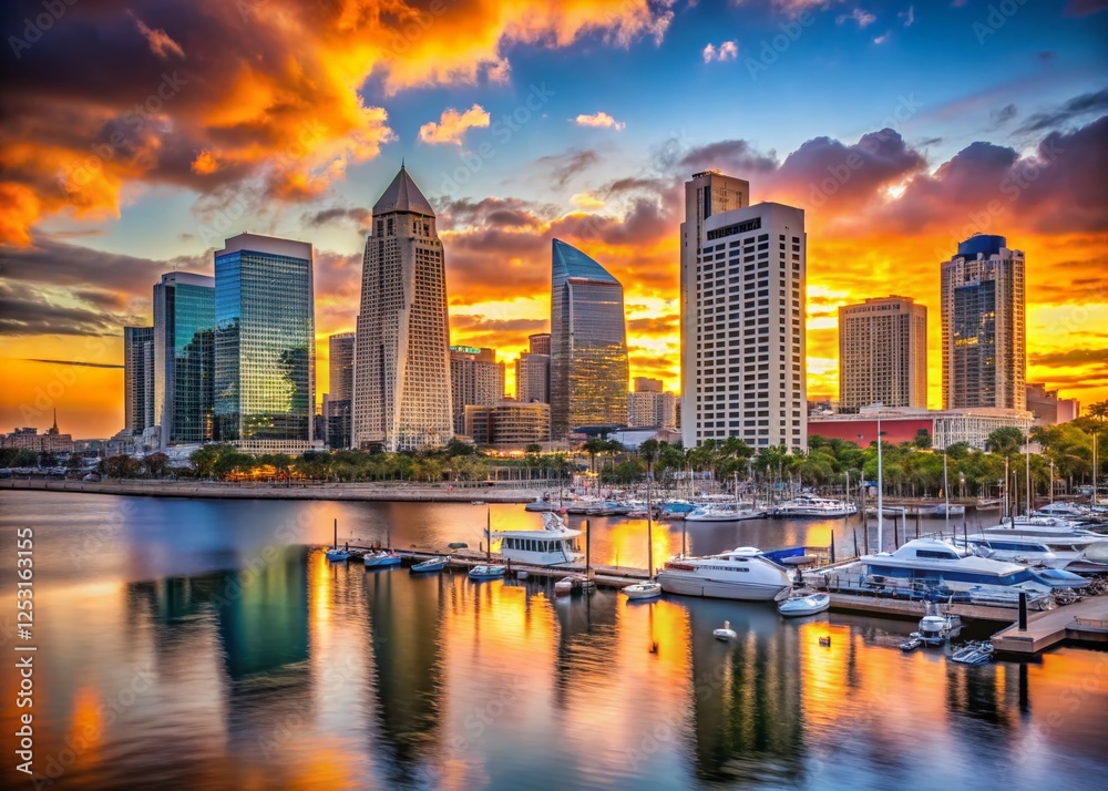 Naklejka premium Stunning San Diego Skyline Panorama: California Cityscape at Sunset
