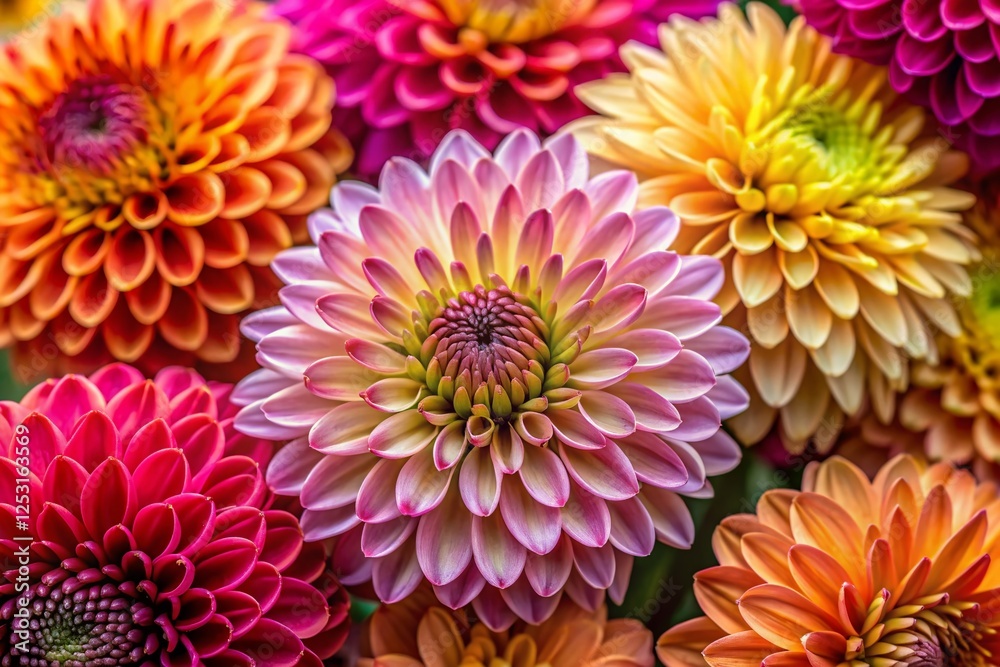 Stunning Top-Down Close-Up of Vibrant Chrysanthemum Blooms
