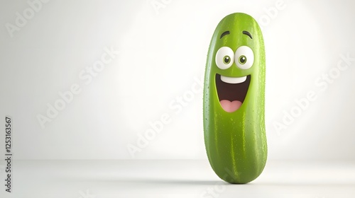 Happy Green Pickle Character with Smiling Facial Expression and Cartoon Appearance