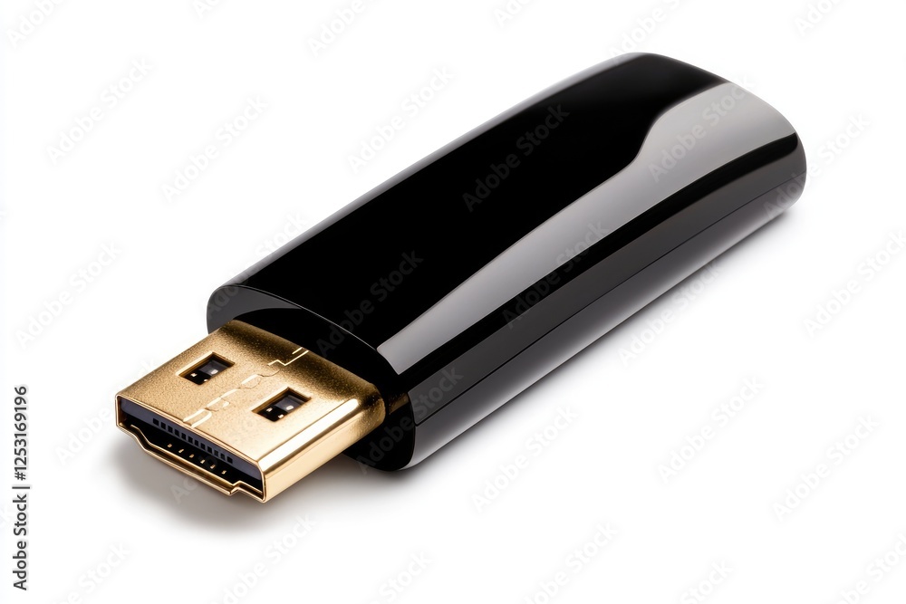 Sleek and Modern Black USB Flash Drive with Gold Connector on a White Background for Technology and Storage Concepts Sleek and Modern Black USB Flash Drive with Gold Connector on a White Background for Technology and Storage Concepts