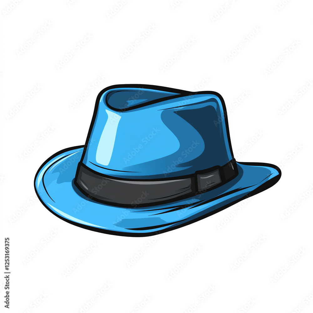 Stylish blue fedora hat with a glossy finish and black band, perfect for adding flair to any outfit
