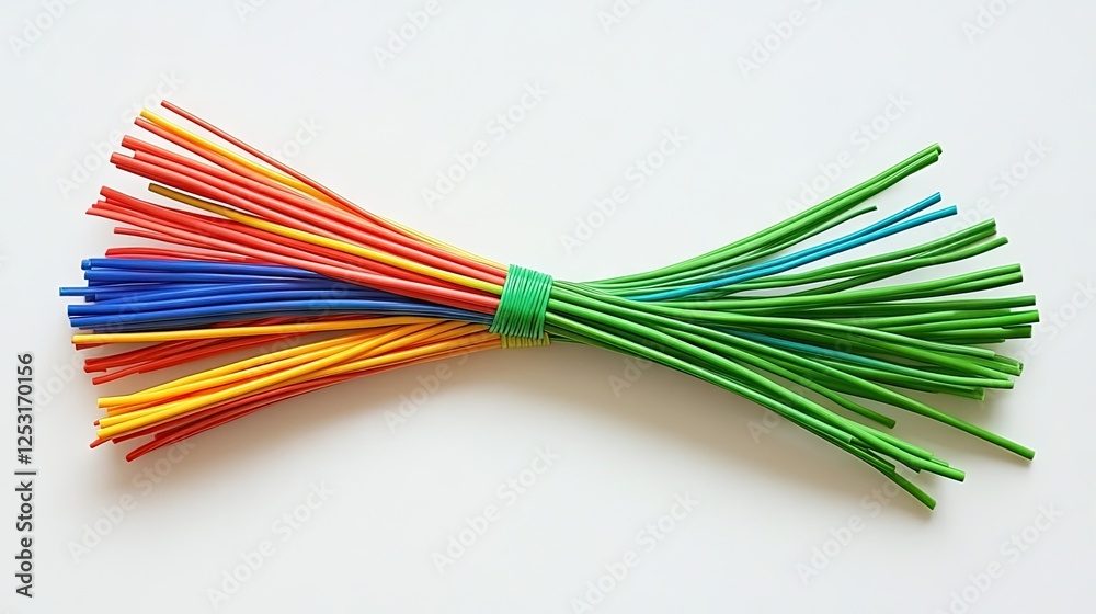 A bouquet of flowers, with rubber bands visible, neatly secured and waiting for the final arrangement. A bouquet of flowers, with rubber bands visible, neatly secured and waiting for the final arrangement.