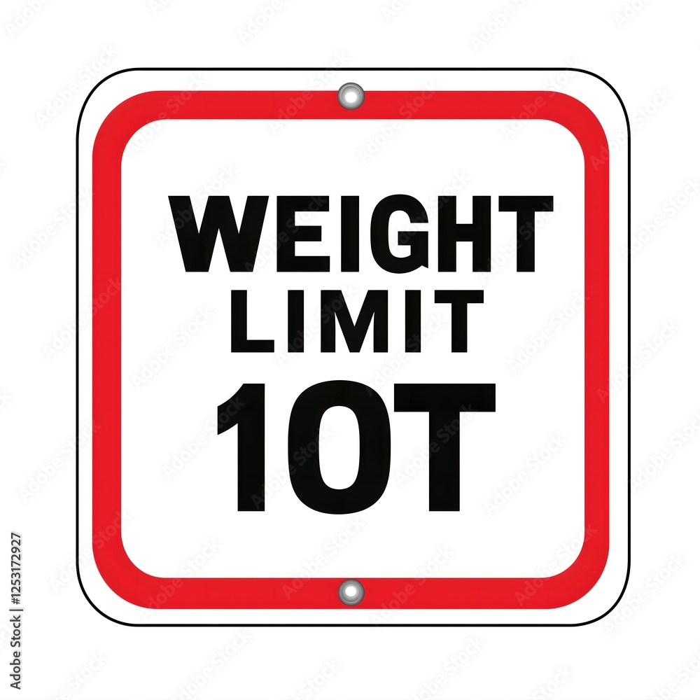 Red and White Weight Limit Ten Ton Warning Sign Decal with Bold Text, Square Safety Regulatory Notice Sticker for Industrial Transportation Control Red and White Weight Limit Ten Ton Warning Sign Decal with Bold Text, Square Safety Regulatory Notice Sticker for Industrial Transportation Control