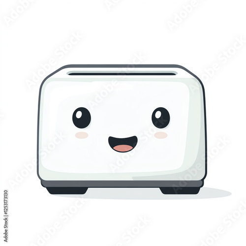 Cute cartoon toaster character with a smiling face, perfect for kitchen illustrations, children's artwork, or playful food-related designs photo