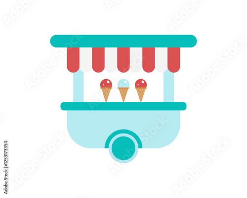 icecream cart with ice-cream waffle cones on white background, isolated, flat design, vector illustration