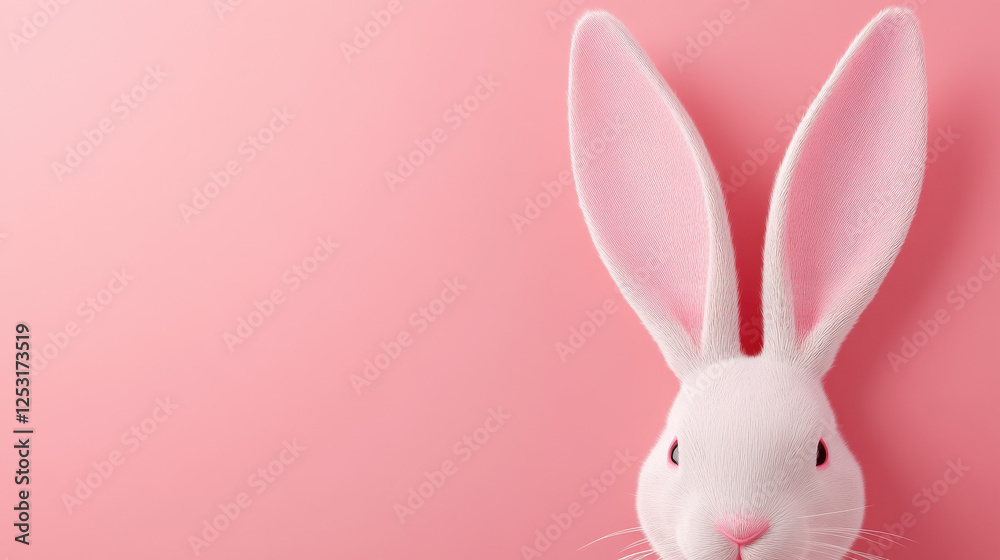 Fototapeta premium Soft pink background with white bunny ears for Easter vibes