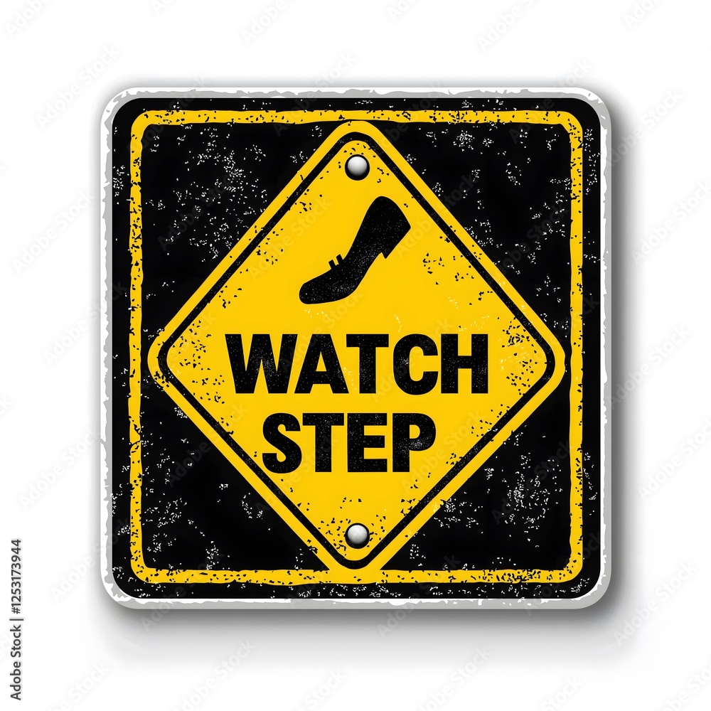 Distressed Yellow Diamond Watch Step Warning Safety Sign Decal with Black Border and Footprint Icon, Grunge Texture Industrial Hazard Caution Notice Sticker Distressed Yellow Diamond Watch Step Warning Safety Sign Decal with Black Border and Footprint Icon, Grunge Texture Industrial Hazard Caution Notice Sticker