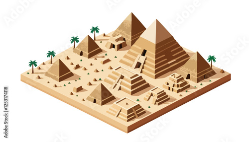 Isometric Vector Illustration of the Giza Pyramids on a White Background