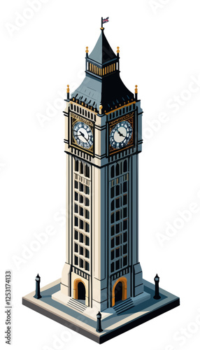 Isometric Vector Illustration of Big Ben on a White Background