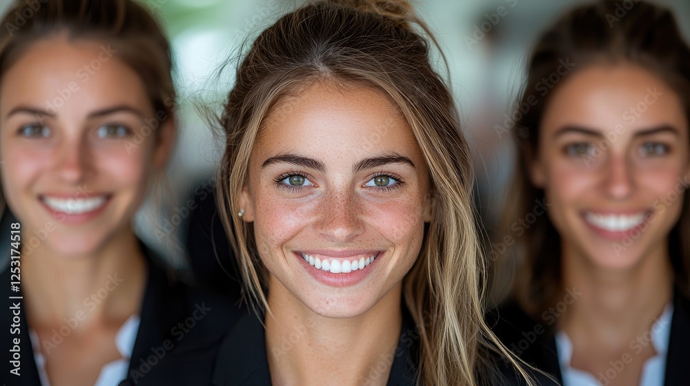 Three business women smiling, close-up. Possible use business, teamwork, success, office Three business women smiling, close-up. Possible use business, teamwork, success, office