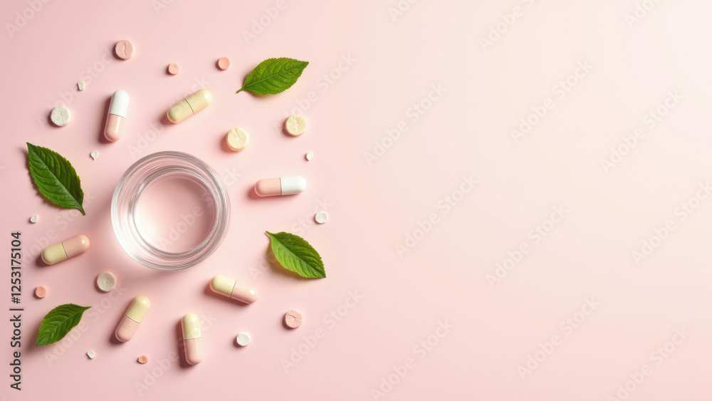 Magnesium Glycinate supplement with vitamins, herbs, and pink background.