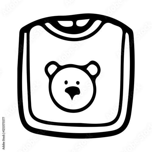 Baby bib. Hand drawn doodle. Breastplate. Feeding a small child. Textile item with velcro. Childhood. Vector line art illustration.