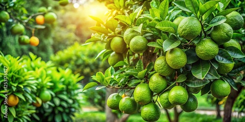 Lush Green Bergamia Citrus Tree in a Sunny Garden - Vibrant Stock Photo photo