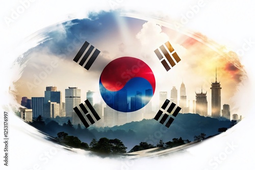 Surreal South Korea Silhouette: Flag Background, Isolated White - Stock Photo