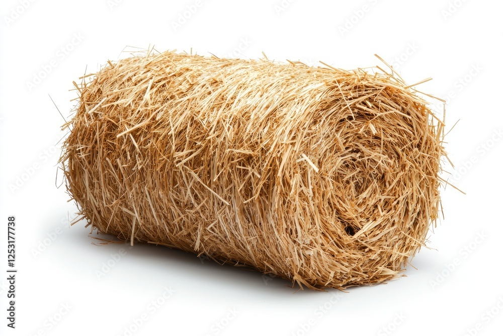 Close-up View of a Rolled Hay Bale Isolated on White Background for Agricultural and Rural Themes, Natural Materials and Farm Products