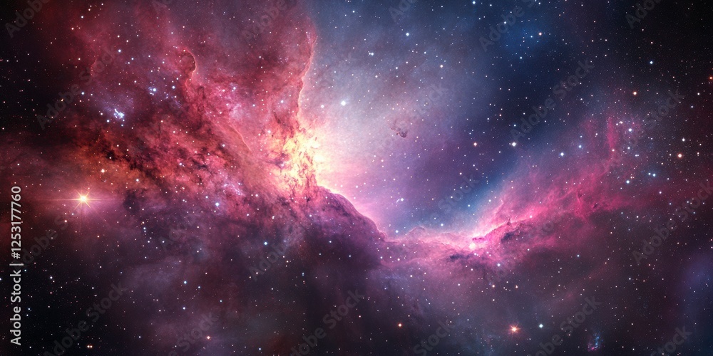 Naklejka premium Heart-shaped nebula in deep space with glowing red and blue cosmic clouds surrounded by stars