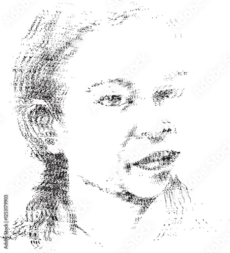Hand-Drawn Black and White Portrait Sketch of a Thoughtful Young Woman – Artistic Pencil Style Illustration with bit of a vibration